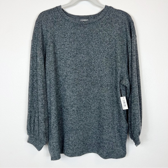 Daily Ritual Tops - Daily Ritual Ribbed Long Lantern Sleeve Top NWT Charcoal Gray Size Large